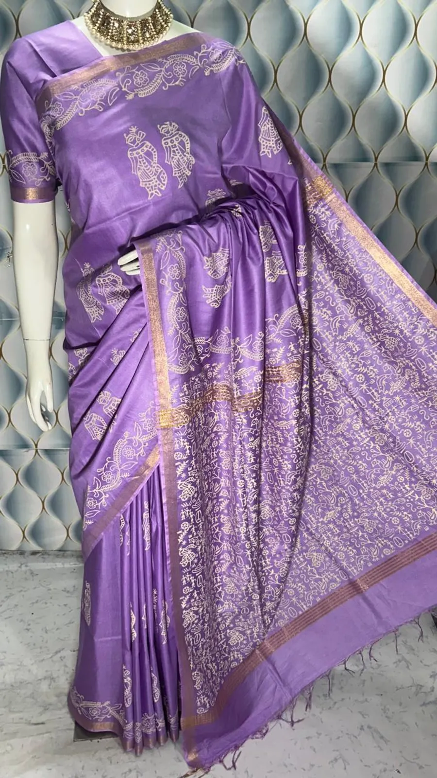 Hand Block Printed Pure Katan Silk Saree – Timeless Artistry in Every Thread